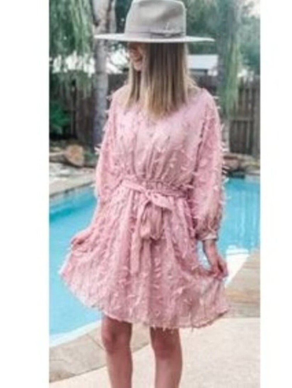 Eyelash Textured Chiffon Mini Dress Dusty Rose Whimsical Fairy Twee NEW - Picture 3 of 10